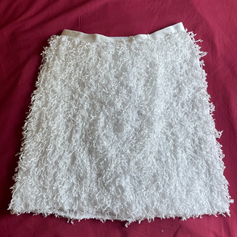 White Fuzzy Fringe Skirt
